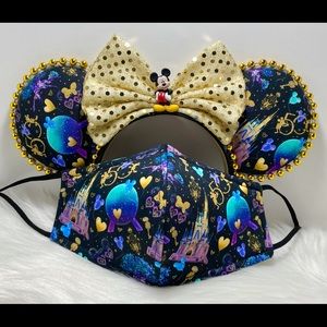 Celebrating 50th Anniversary Disney World ears and matching mask.  Custom print